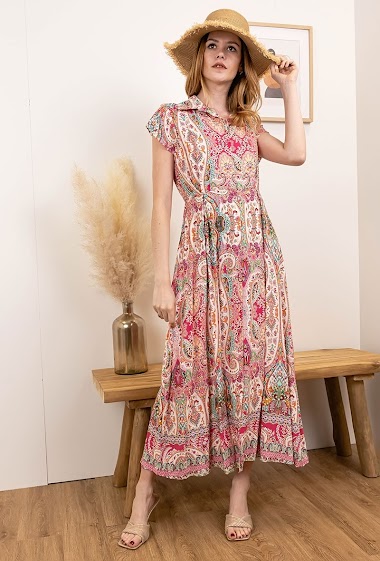 Wholesaler Jöwell - Maxi paisley printed buttoned dress