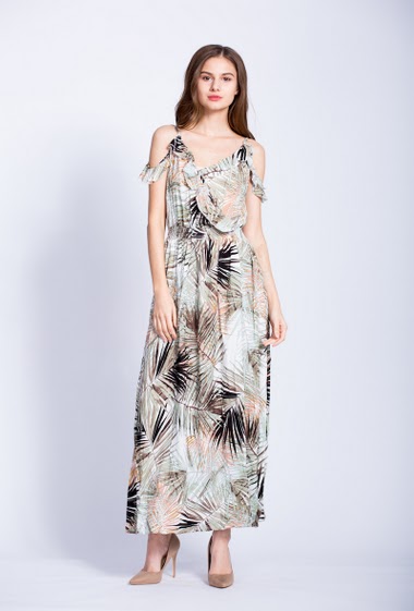 Wholesaler Jöwell - Leaves print maxi dress