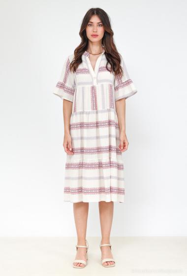 Großhändler Jöwell - Langes Kleid aus bestickter Baumwolle