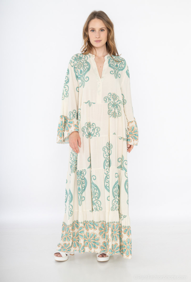 Grossiste Jöwell - Robe longue évasée imprimé bohème