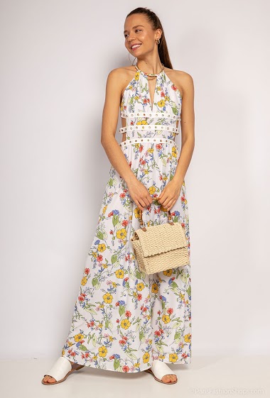 Großhändler Jöwell - Langes Kleid mit offenem Rücken und Blumenmuster