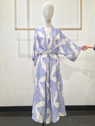 Großhändler Jöwell - Langes Kleid mit stylischem Kimono-Print