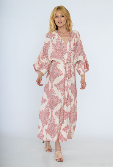 Großhändler Jöwell - Langes Kleid mit stylischem Kimono-Print