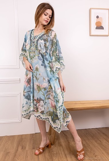 Wholesaler Jöwell - Transparent printed dress with rhinestones