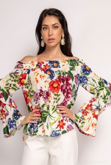 Wholesaler Jöwell - Off shoulder blouse with flowers
