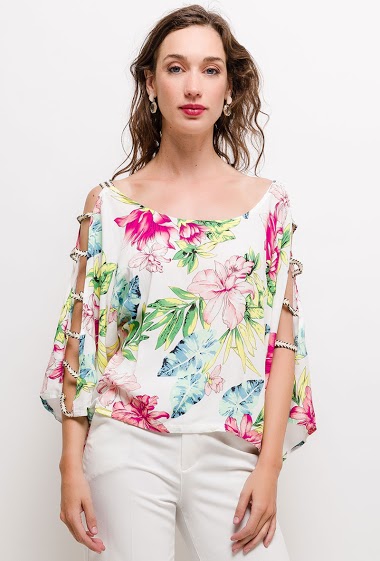 Wholesaler Jöwell - Floral top with open shoulders