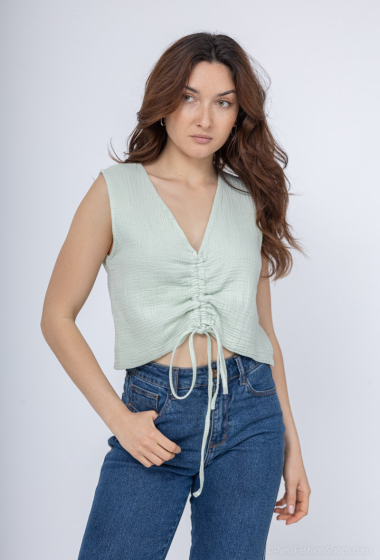 Wholesaler Jöwell - Reversible cotton gauze top with bow