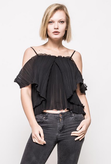 Pleated cold shoulder top