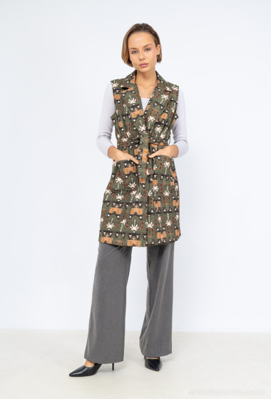 Wholesaler Jöwell - Long sleeveless quilted jacket with etchnic print