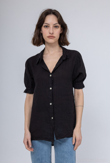Wholesaler JOYNA - LINEN SHIRT WITH EMBROIDERY AT THE ENDS