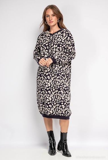 Wholesaler S.Z FASHION - Animal pattern hooded knit dress