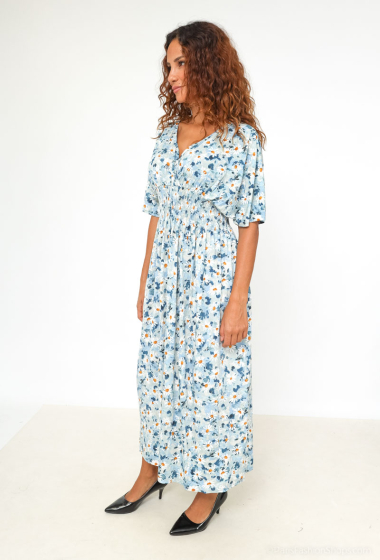Wholesaler S.Z FASHION - Long wrap dress, short sleeves, floral prints