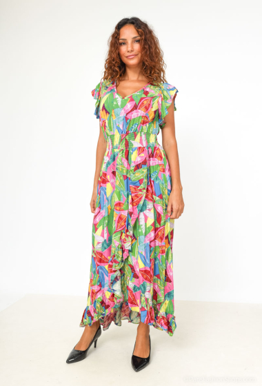 Wholesaler S.Z FASHION - Long dress with multicolored foliage prints