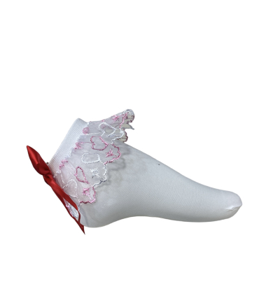 Großhändler JULIET'S&CO - weiße Socke, rote Satinschleife