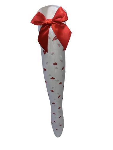 Wholesaler JULIET'S&CO - white leg warmer with red heart and 3D bow detail