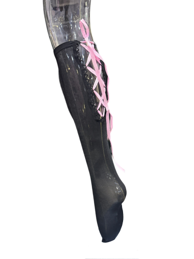 Wholesaler JULIET'S&CO - Black leg warmer with pink ribbon bow