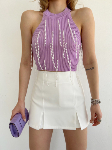 Wholesaler JUNE BOUTIQUE - Lilac crop top with pearls