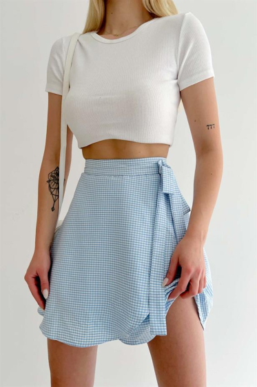 Wholesaler JUNE BOUTIQUE - Blue/white check short skirt