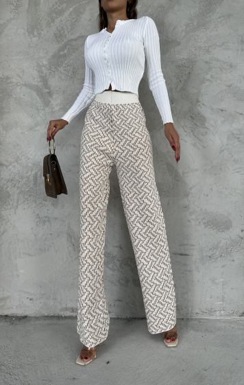 Grossiste JUNE BOUTIQUE - Pantalon motifs beige / blanc