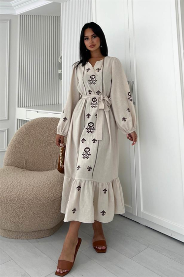 Wholesaler JUNE BOUTIQUE - Beige/brown embroidered dress