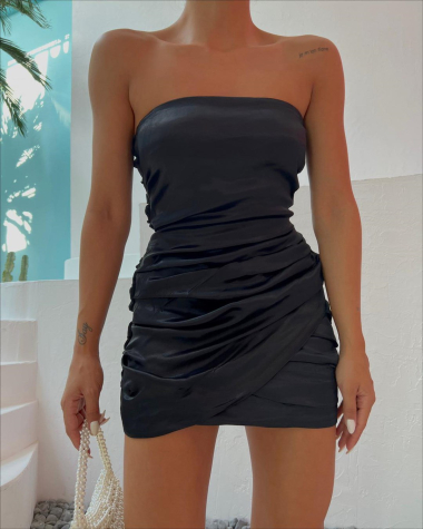 Wholesaler JUNE BOUTIQUE - Black satin strapless dress