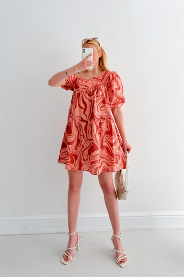 Großhändler JUNE BOUTIQUE - Orange bedrucktes Kleid