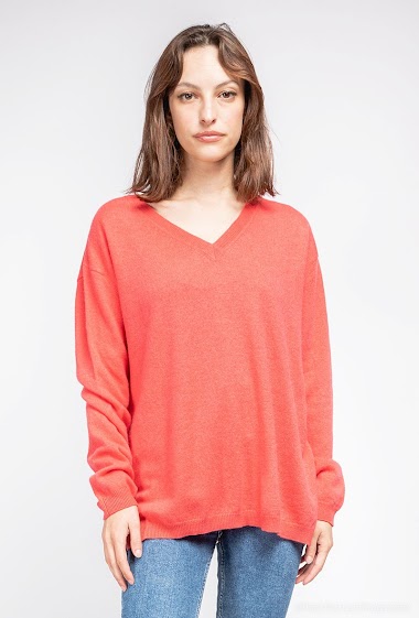 Wholesaler J&W Paris - Cashmere oversized V neck jumper