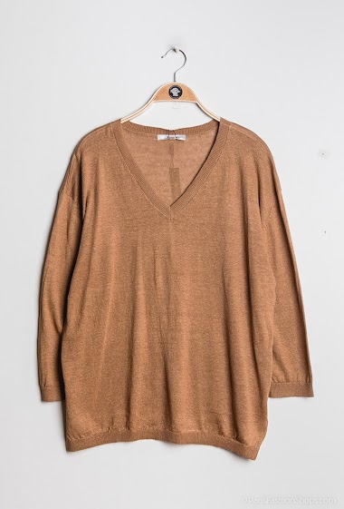 Wholesaler J&W Paris - Oversized V-neck linen sweater