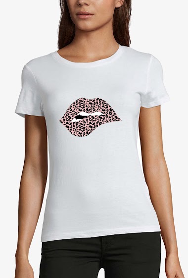 Grossiste Kapsul - T-shirt  adulte Femme - Lèvres léopard