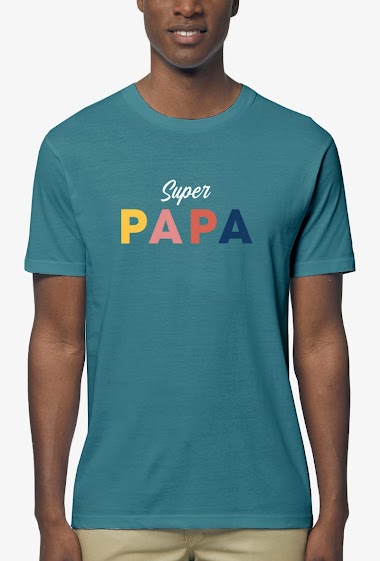 Grossiste Kapsul - T-shirt  adulte Homme - Super papa bleu canard