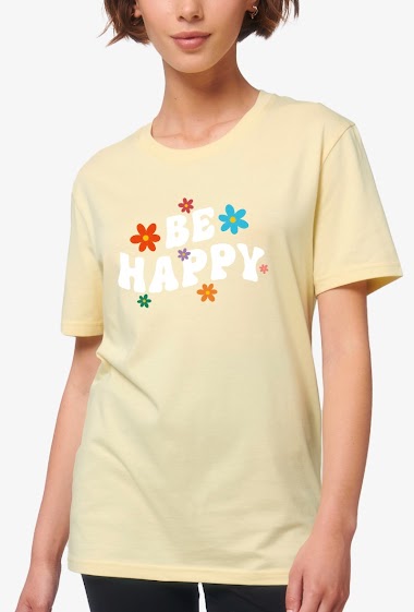 Großhändler Kapsul - T-shirt Coton bio SS adulte Femme - Be Happy