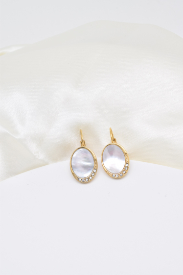 Wholesaler Kapyco - Mother-of-pearl crystal sleeper earrings in stainless steel