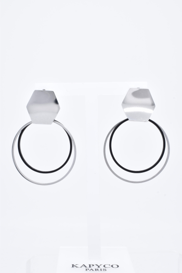 Wholesaler Kapyco - Earrings in silver-plated steel and lacquered in navy blue