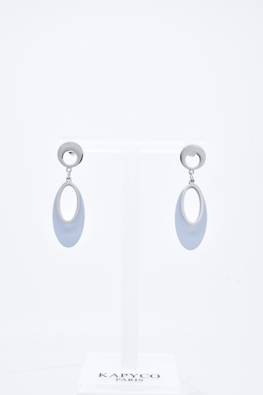 Wholesaler Kapyco - Silver steel and navy blue lacquered earrings