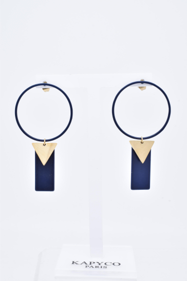 Wholesaler Kapyco - Earrings in gold-plated steel and navy blue lacquer