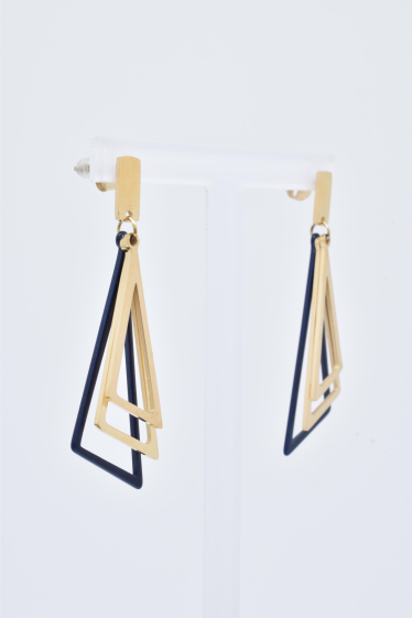 Wholesaler Kapyco - Silver steel and navy blue lacquered earrings