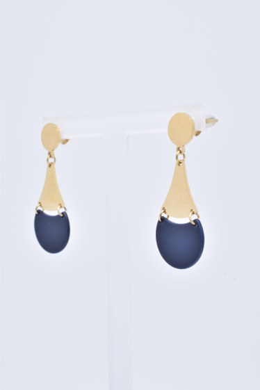 Wholesaler Kapyco - Earrings in gold-plated steel and lacquered in navy blue