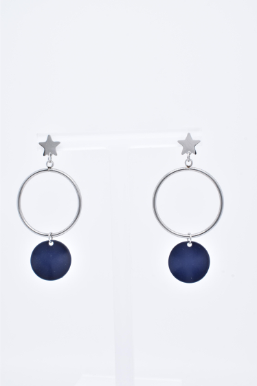 Grossiste Kapyco - Boucles d'oreilles étoile en acier argenté et laqué en bleu marine