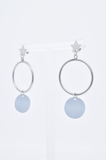 Wholesaler Kapyco - Star earrings in silver-plated steel and lacquered in navy blue