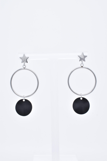 Wholesaler Kapyco - Star earrings in silver-plated steel and lacquered in navy blue