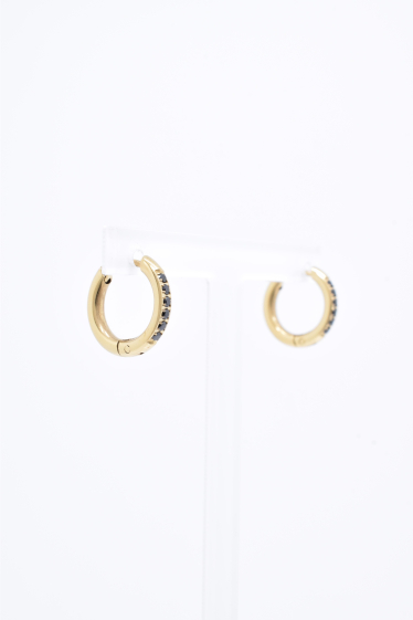 Wholesaler Kapyco - Mini hoop earrings with crystals in stainless steel