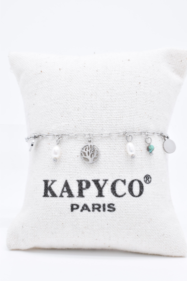Grossiste Kapyco - Bracelet arbre de vie et perles en acier argenté