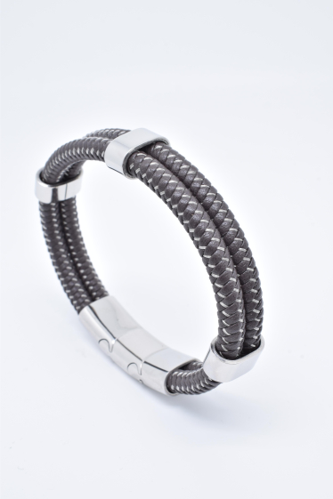 Wholesaler Kapyco - Men's brown leather bracelet in stainless steel