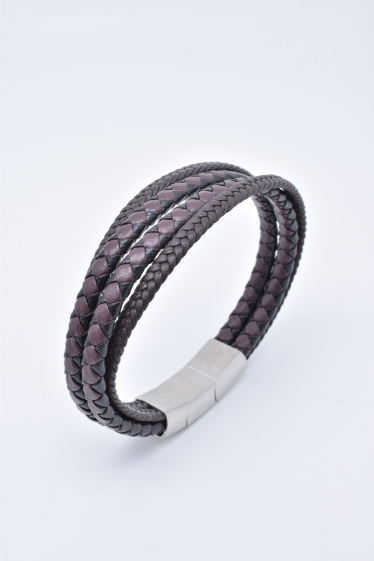Großhändler Kapyco - Vierreihiges Herrenarmband aus schwarzem Leder mit abnehmbarer magnetischer Stahlschließe