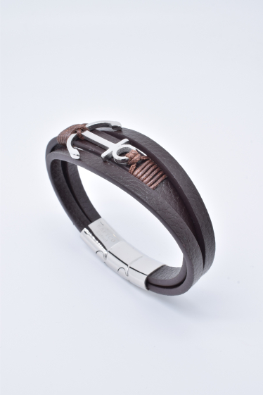 Grossiste Kapyco - Bracelet homme cuir marron trois rangs avec fermoir magnétique amovible en acier