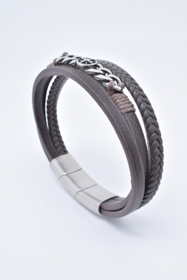 Wholesaler Kapyco - Men's brown leather bracelet in stainless steel