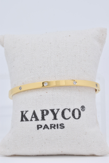 Wholesaler Kapyco - Golden steel bangle bracelet with crystals