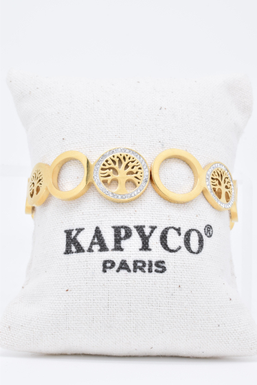 Grossiste Kapyco - Bracelet jonc arbre de vie en acier doré