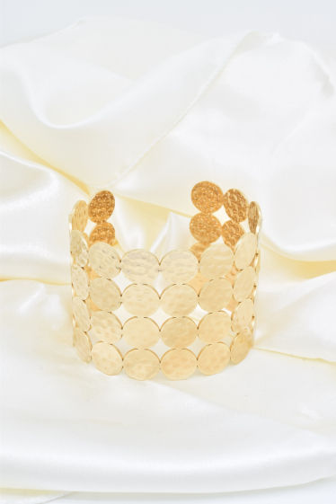 Wholesaler Kapyco - Leaf bangle bracelet in gold stainless steel