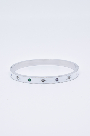 Wholesaler Kapyco - Enamel and rhinestone bangle bracelet in silver steel